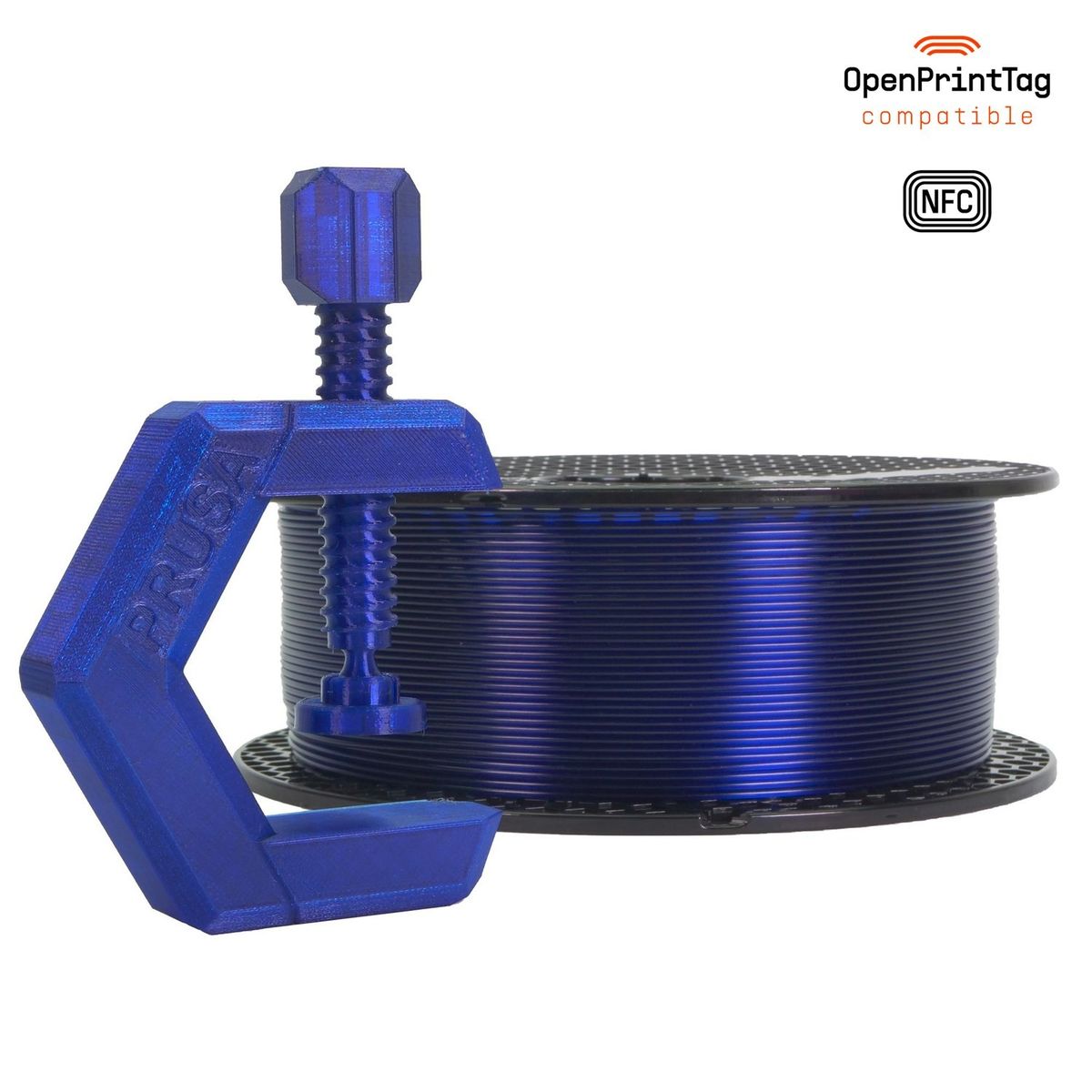 Prusament ultramarine blue transparent PETG filament spool
