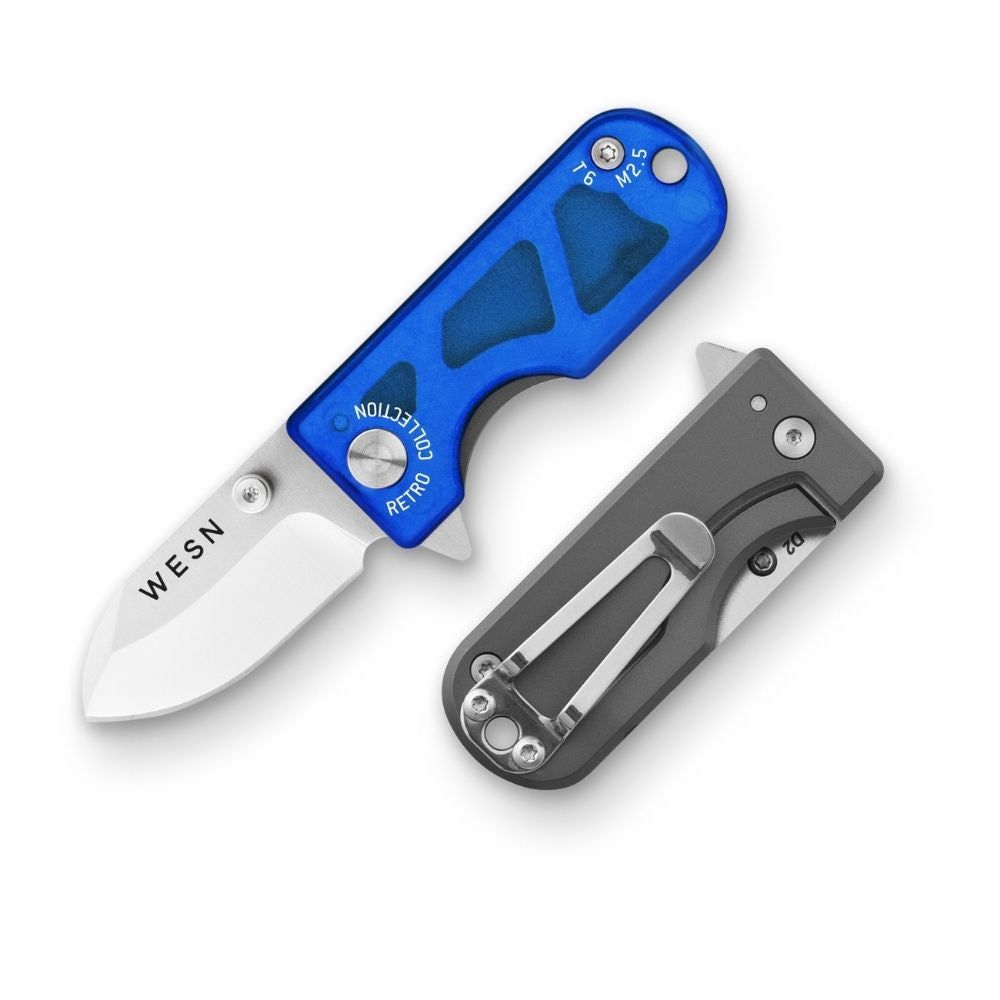 WESN Microblade Cosmic Blue keychain knife with translucent blue scales
