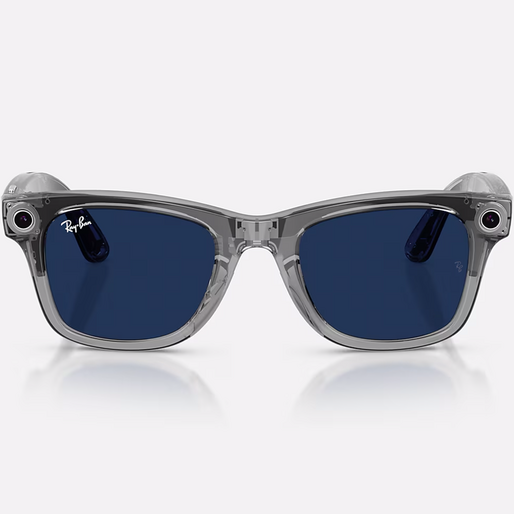 Ray-Ban Meta Wayfarer Gen 2 glasses with translucent grey frame and electronics visible through the temples