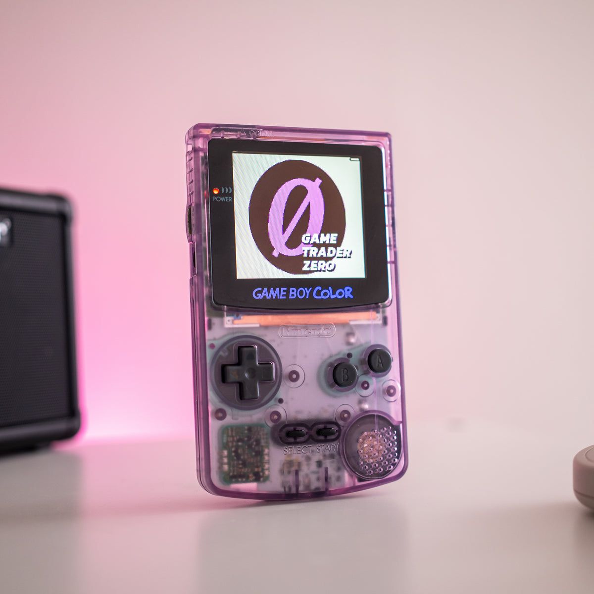 Custom Game Boy Color - Clear Atomic Purple and Dark Grey with backlit IPS screen