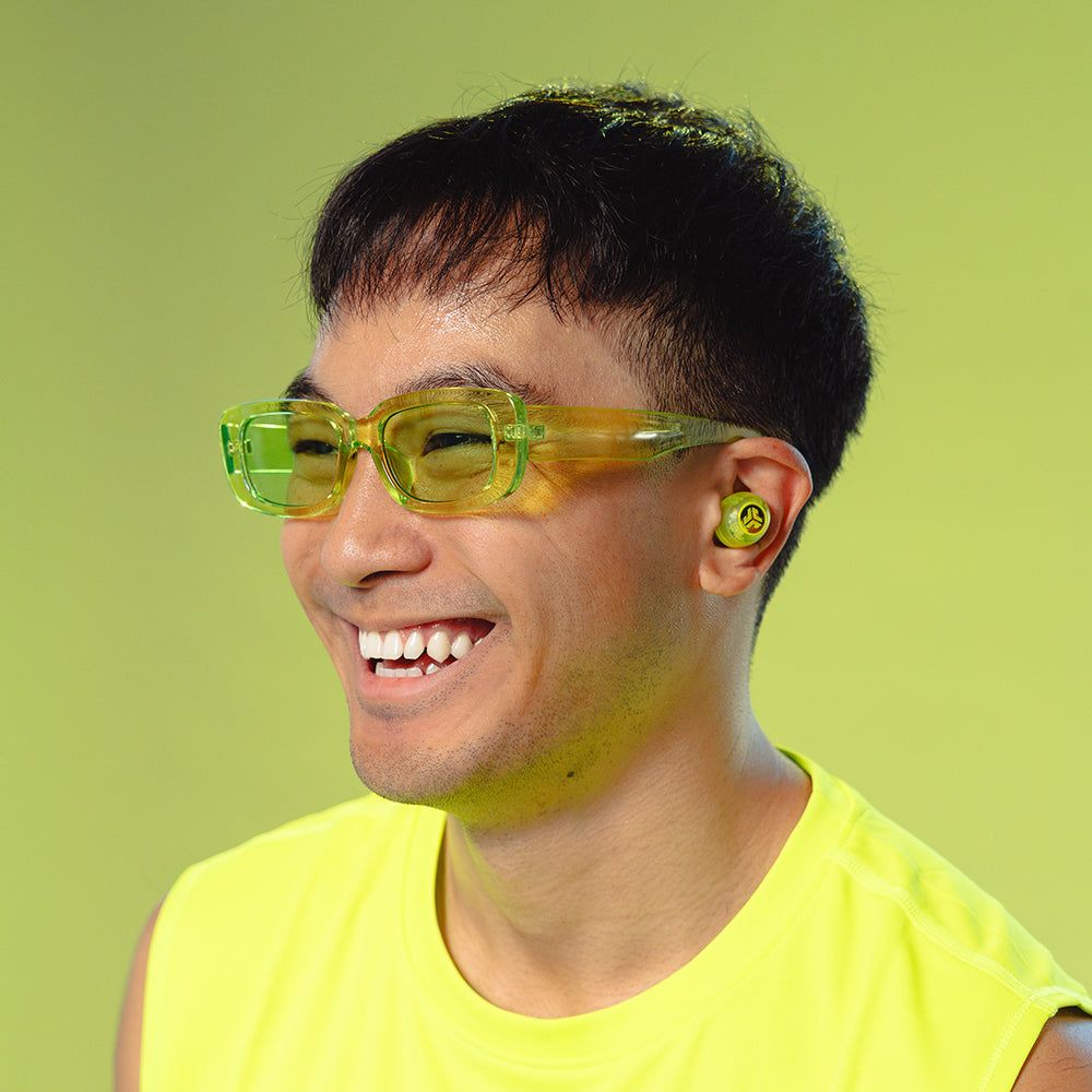 JLab GO Pop ANC earbuds in transparent neon green