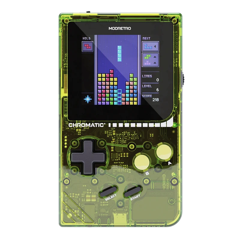 ModRetro Chromatic Transparent handheld in translucent green