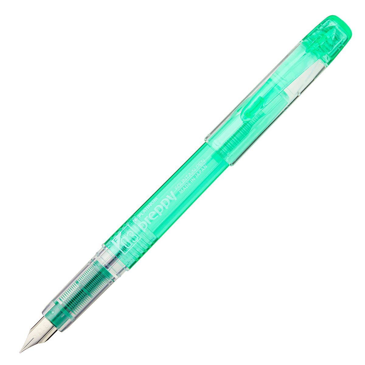 Platinum Preppy fountain pen with translucent green body and clear cap