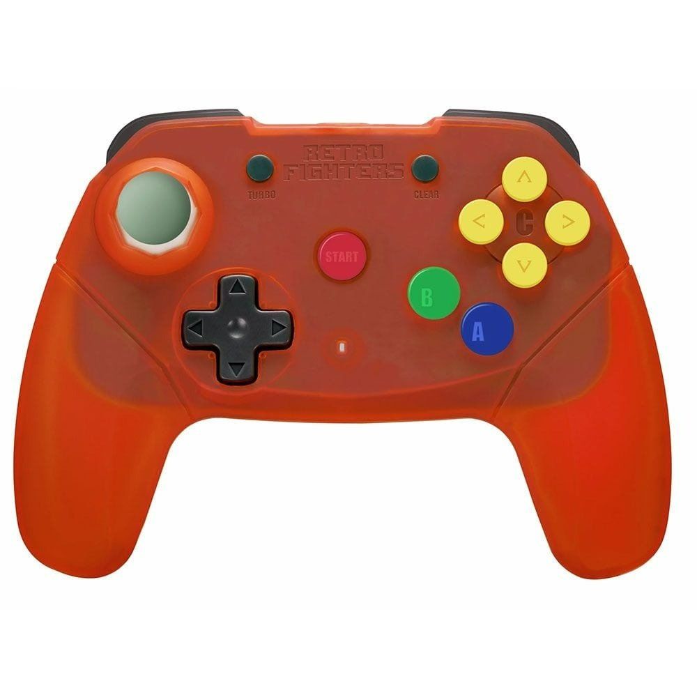 Retro Fighters Brawler64 Wireless controller in clear orange