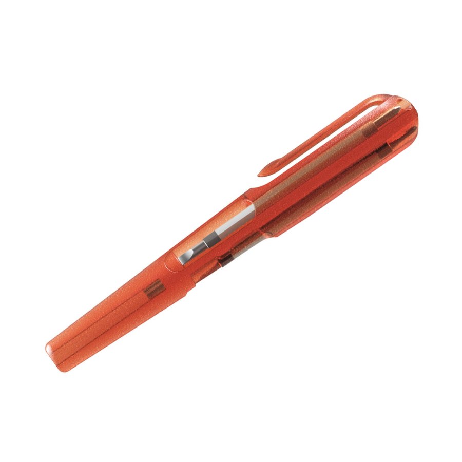 PB Swiss Tools Insider Mini pocket screwdriver with translucent red-orange body and pocket clip