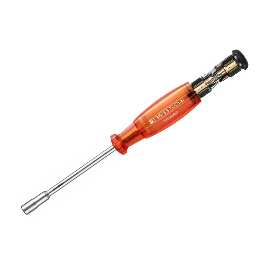 PB Swiss Tools PB 6465 Insider Long bit screwdriver with translucent red-orange handle and long bit holder