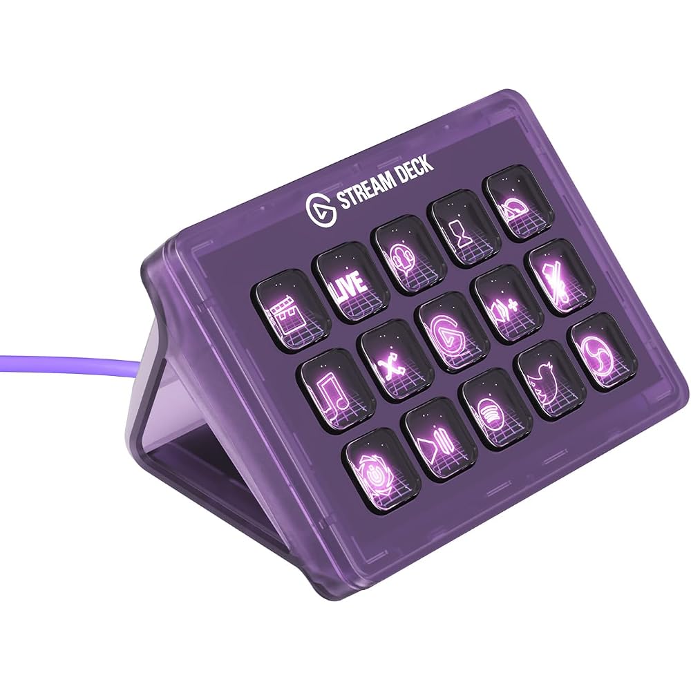 Elgato Stream Deck MK.2 limited edition with translucent Atomic Purple chassis, stand, and cable