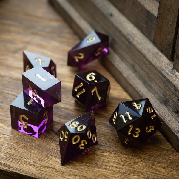 Mystic Violet Resin DND Dice Set — translucent amethyst purple