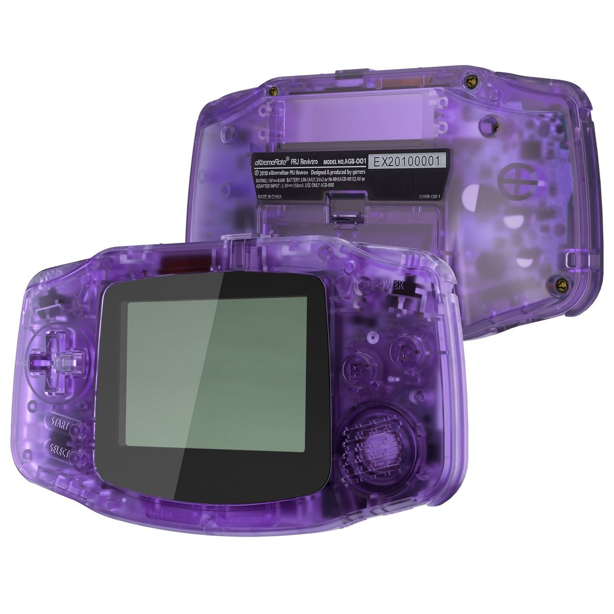 IPS Ready Upgraded eXtremeRate Clear Atomic Purple Replacement Shell Full Housing Cover + Buttons for Gameboy Advance GBA — Clear Atomic Purple