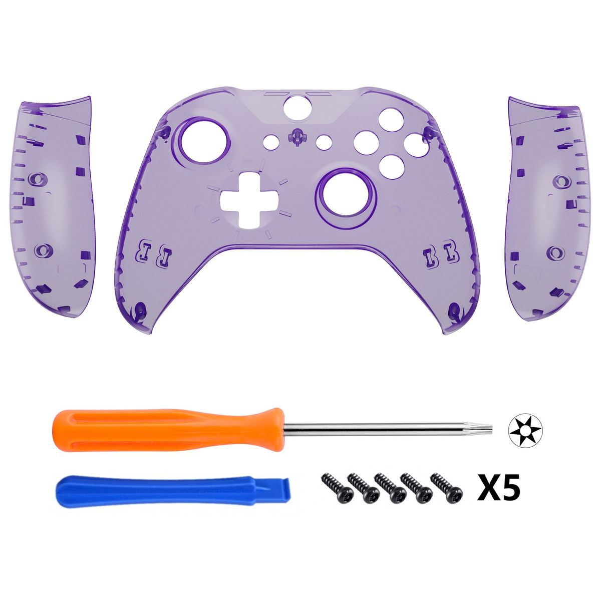 eXtremeRate Transparent Clear Atomic Purple Faceplate Side Rails for Xbox One Wireless Controller Model 1708 — Transparent Clear Atomic Purple