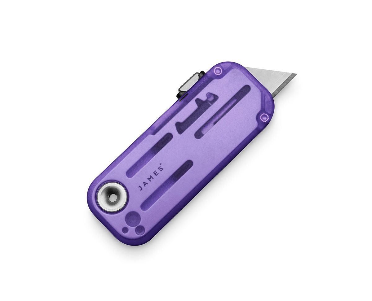 The James Brand Palmer Clear utility knife in Atomic Purple