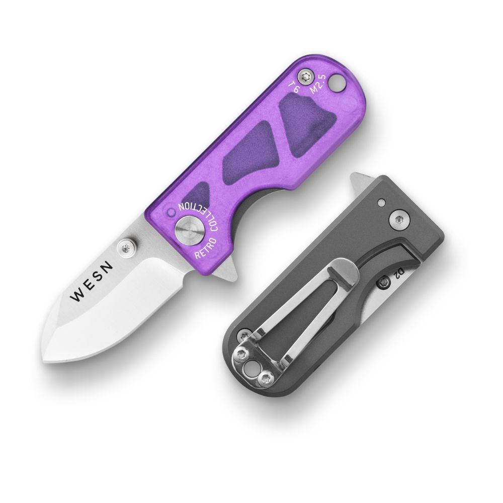 WESN Microblade Lavender Haze keychain knife with translucent scales