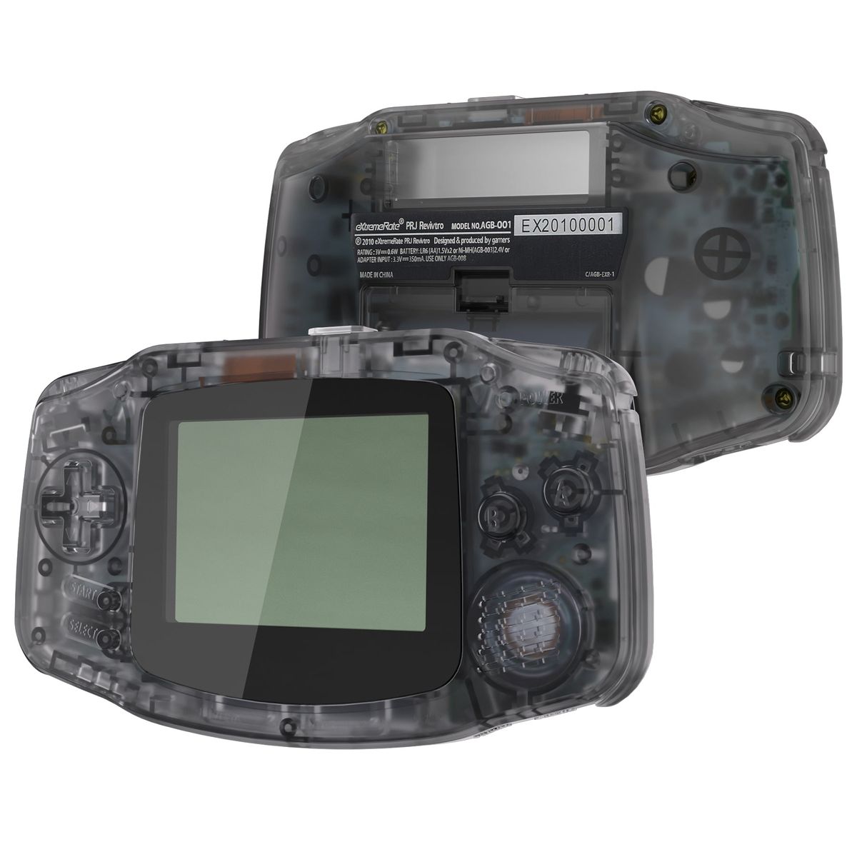 eXtremeRate IPS Ready Upgraded GBA Replacement Full Set Shells with Buttons — Clear Black