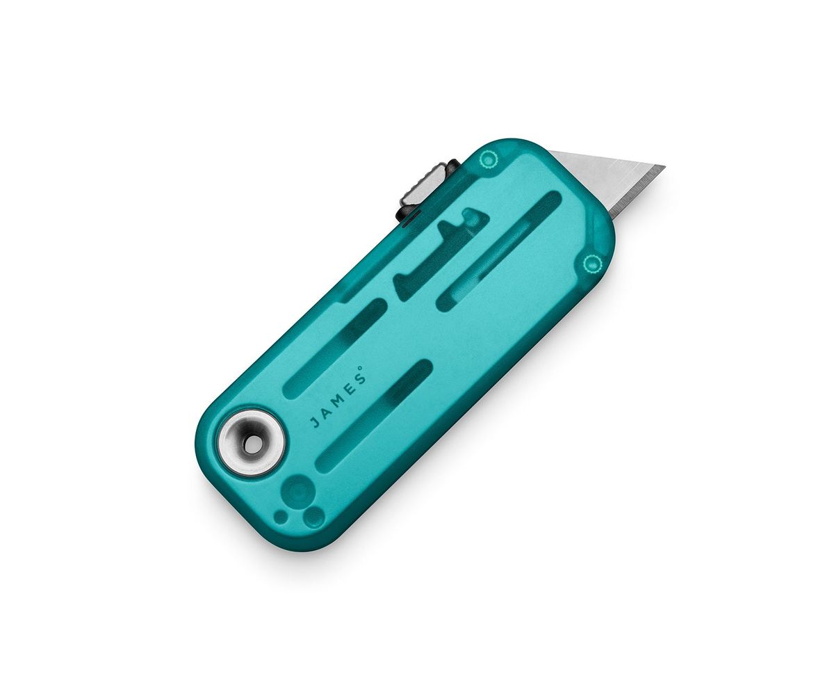 The James Brand Palmer Clear utility knife in Turquoise