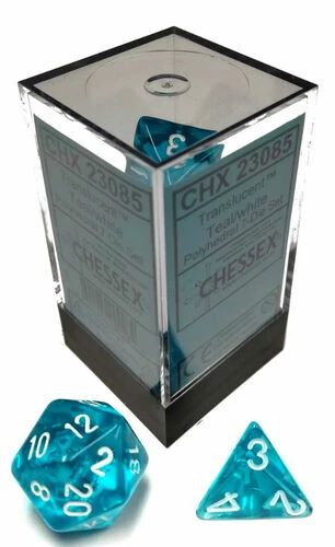 Chessex Translucent Teal/White Polyhedral 7-Die Set (CHX23085)